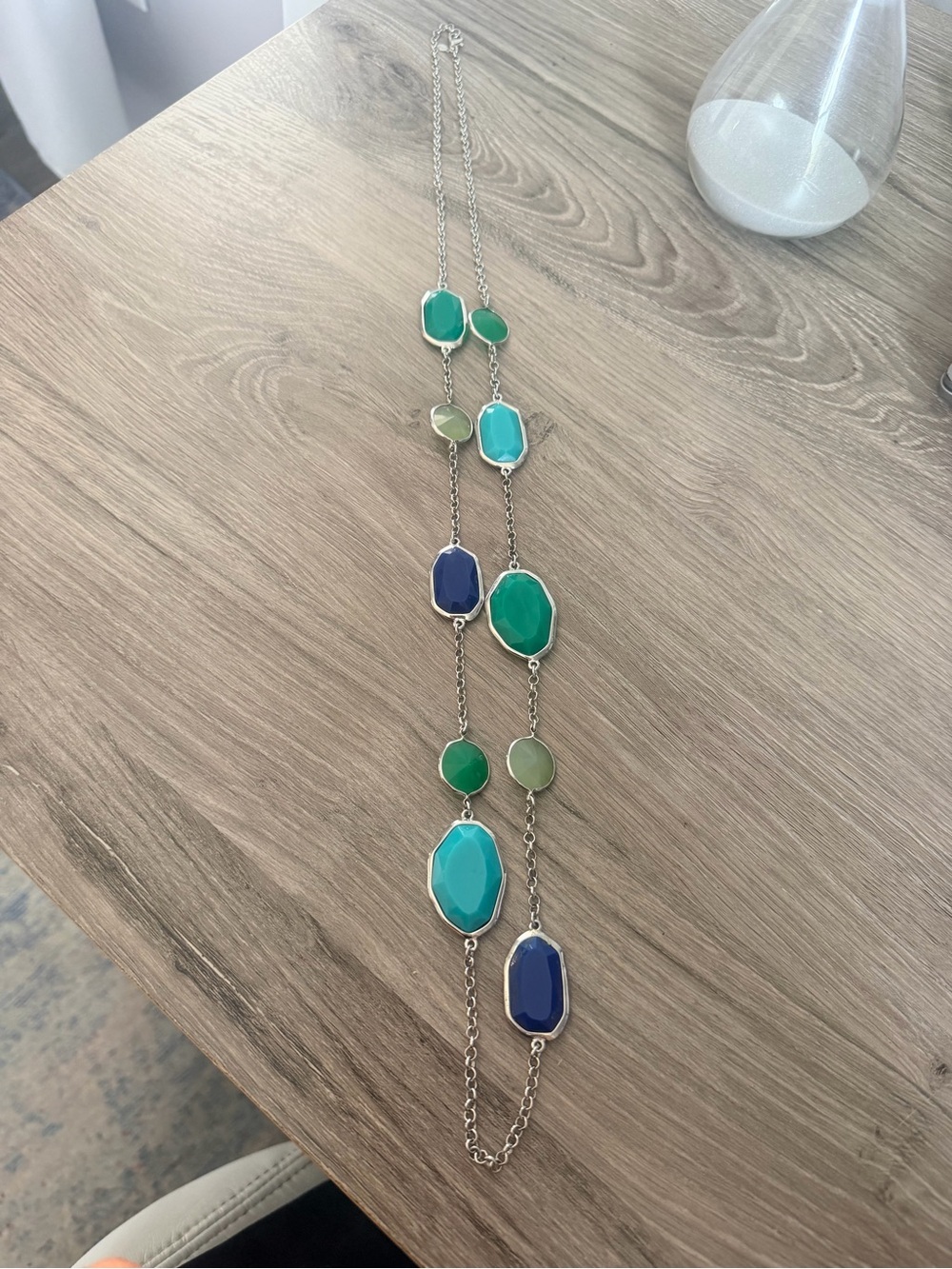 Multi-Tone Green & Blue Long Pendant Necklace